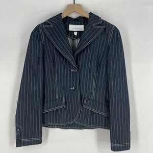Collection Blazer Jacket Women 4 Blue Denim White Pinstripe Denim Formal Classic